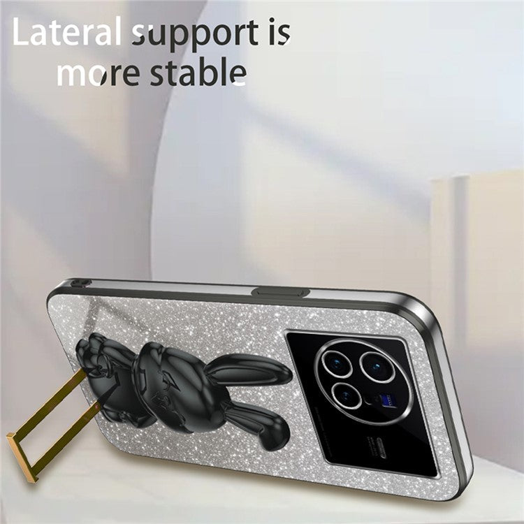 For vivo X80 5G Case Glitter Powder PC+TPU Phone Cover with Pull-out Kickstand - Black