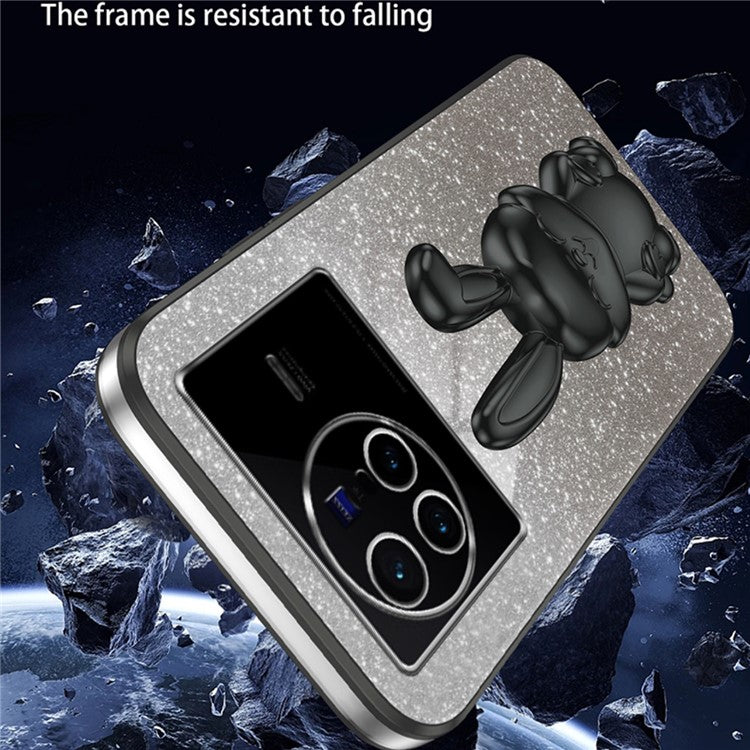 For vivo X80 5G Case Glitter Powder PC+TPU Phone Cover with Pull-out Kickstand - Black