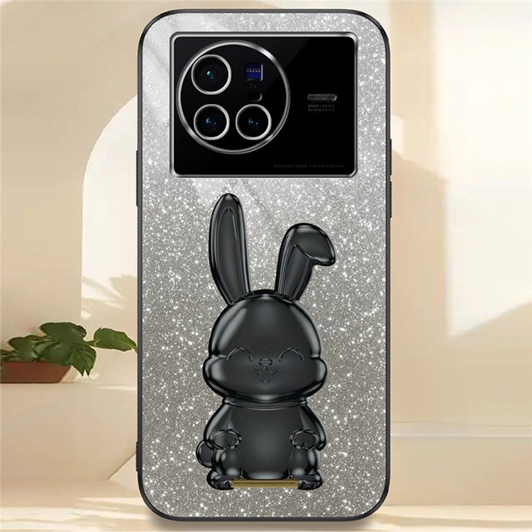 For vivo X80 5G Case Glitter Powder PC+TPU Phone Cover with Pull-out Kickstand - Black