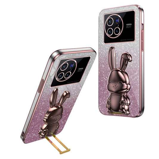 For vivo X80 5G Case Glitter Powder PC+TPU Phone Cover with Pull-out Kickstand - Pink