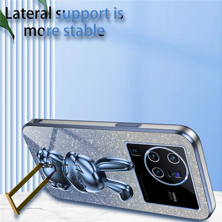 For vivo X80 Pro 5G Cartoon Rabbit Kickstand Cover PC+TPU Cell Phone Cases - Blue