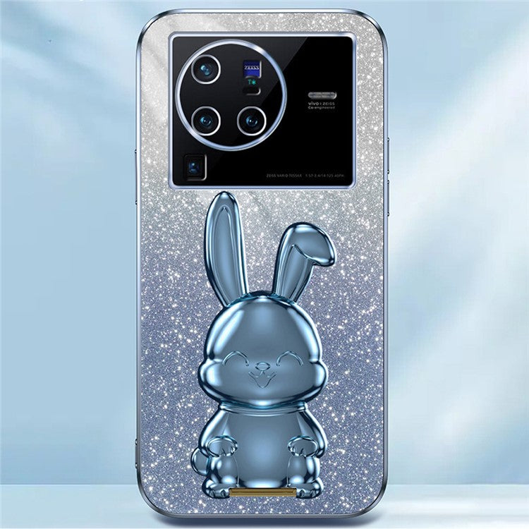 For vivo X80 Pro 5G Cartoon Rabbit Kickstand Cover PC+TPU Cell Phone Cases - Blue
