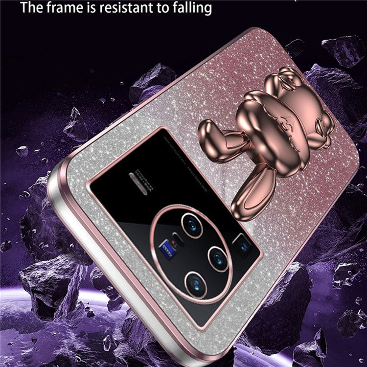 For vivo X80 Pro 5G Cartoon Rabbit Kickstand Cover PC+TPU Cell Phone Cases - Pink