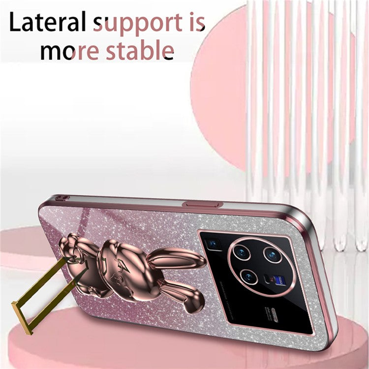 For vivo X80 Pro 5G Cartoon Rabbit Kickstand Cover PC+TPU Cell Phone Cases - Pink