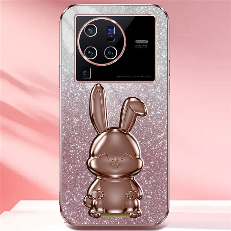 For vivo X80 Pro 5G Cartoon Rabbit Kickstand Cover PC+TPU Cell Phone Cases - Pink