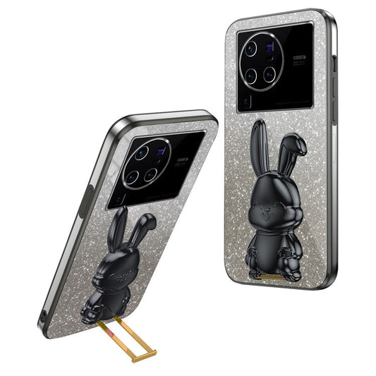 For vivo X80 Pro 5G Cartoon Rabbit Kickstand Cover PC+TPU Cell Phone Cases - Black
