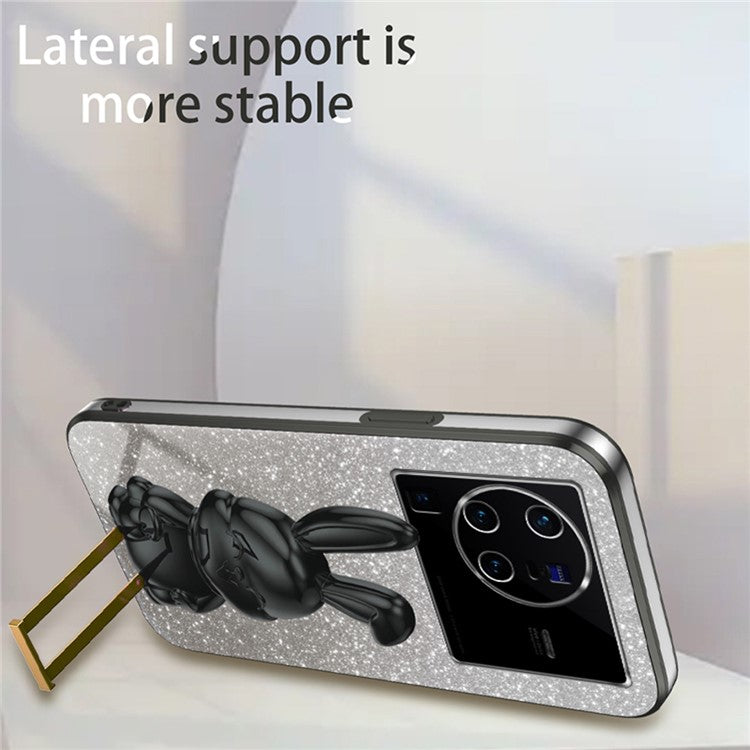 For vivo X80 Pro 5G Cartoon Rabbit Kickstand Cover PC+TPU Cell Phone Cases - Black