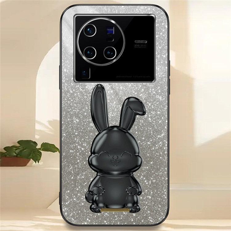 For vivo X80 Pro 5G Cartoon Rabbit Kickstand Cover PC+TPU Cell Phone Cases - Black