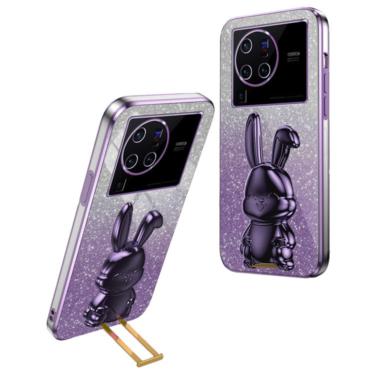 For vivo X80 Pro 5G Cartoon Rabbit Kickstand Cover PC+TPU Cell Phone Cases - Purple