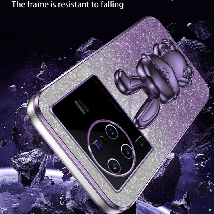 For vivo X80 Pro 5G Cartoon Rabbit Kickstand Cover PC+TPU Cell Phone Cases - Purple