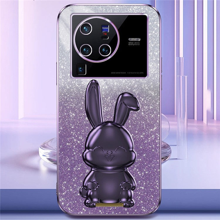 For vivo X80 Pro 5G Cartoon Rabbit Kickstand Cover PC+TPU Cell Phone Cases - Purple