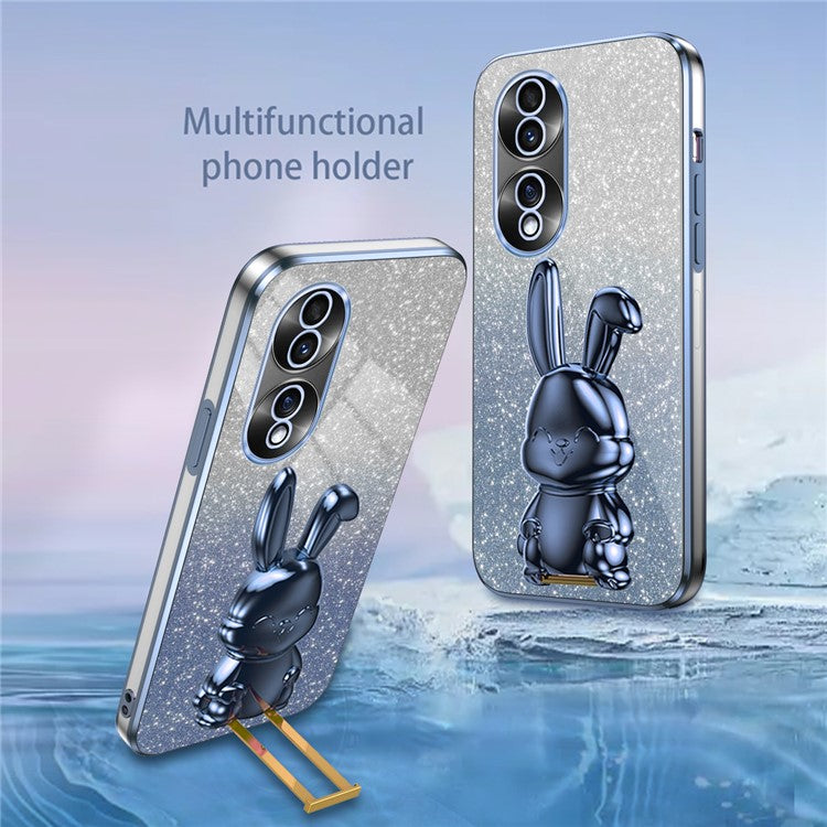 For Honor 70 5G Cell Phone Case Cartoon Rabbit PC+TPU Back Cover with Kickstand - Blue