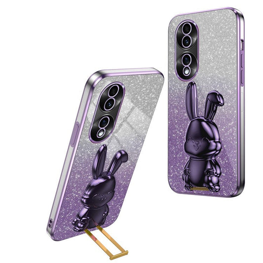 For Honor 70 5G Cell Phone Case Cartoon Rabbit PC+TPU Back Cover with Kickstand - Purple