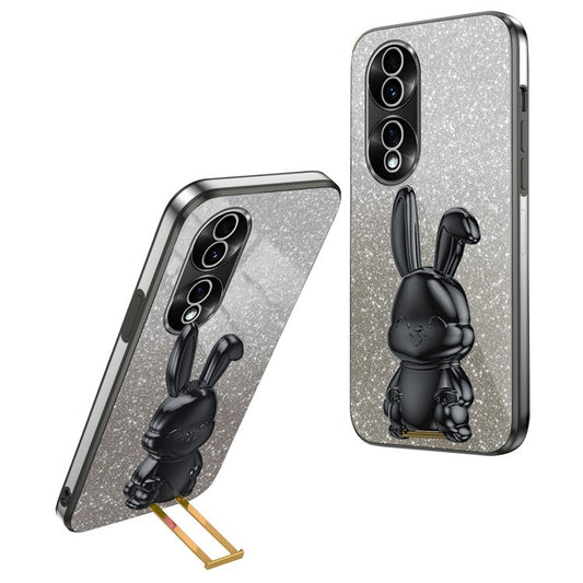 For Honor 70 5G Cell Phone Case Cartoon Rabbit PC+TPU Back Cover with Kickstand - Black