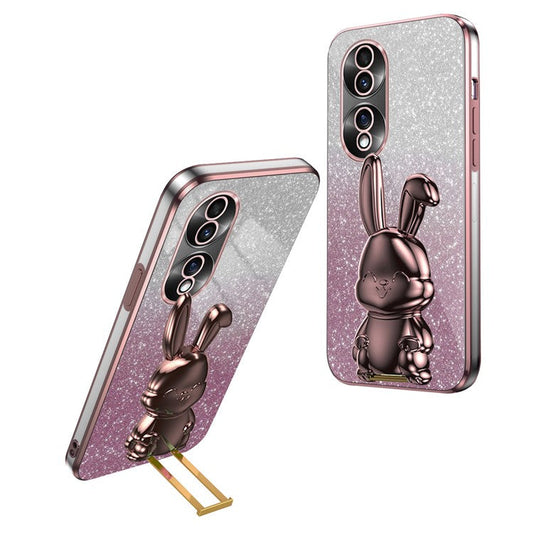 For Honor 70 5G Cell Phone Case Cartoon Rabbit PC+TPU Back Cover with Kickstand - Pink