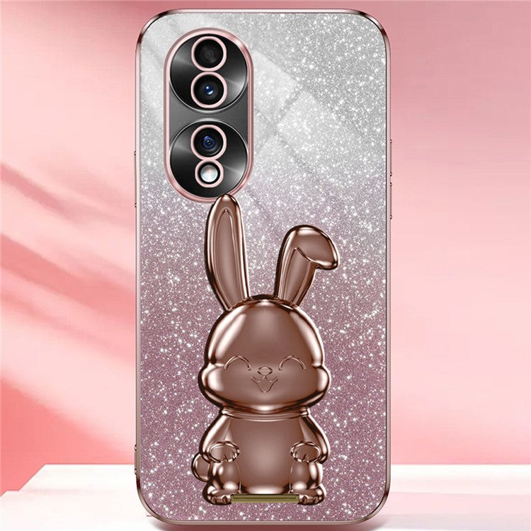 For Honor 70 5G Cell Phone Case Cartoon Rabbit PC+TPU Back Cover with Kickstand - Pink