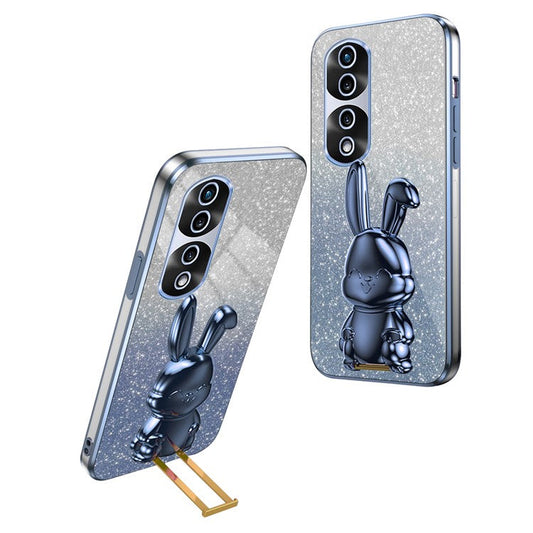 For Honor 70 Pro 5G Phone Case Glitter Powder PC+TPU Phone Cover with Pull-out Kickstand - Blue