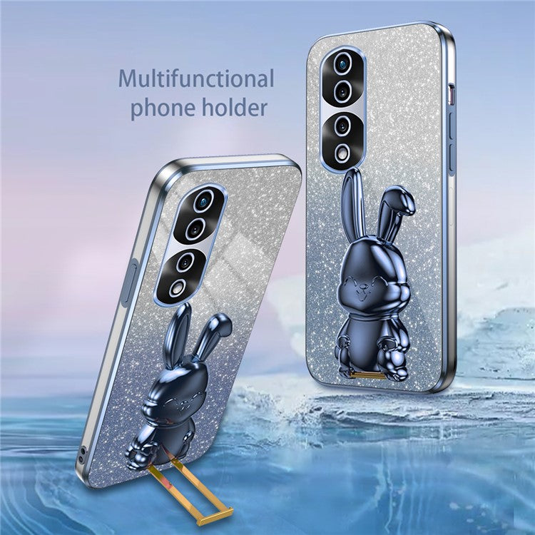 For Honor 70 Pro 5G Phone Case Glitter Powder PC+TPU Phone Cover with Pull-out Kickstand - Blue