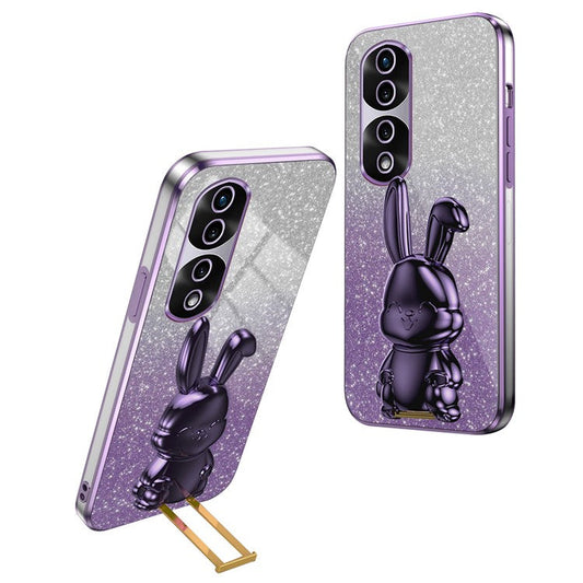 For Honor 70 Pro 5G Phone Case Glitter Powder PC+TPU Phone Cover with Pull-out Kickstand - Purple