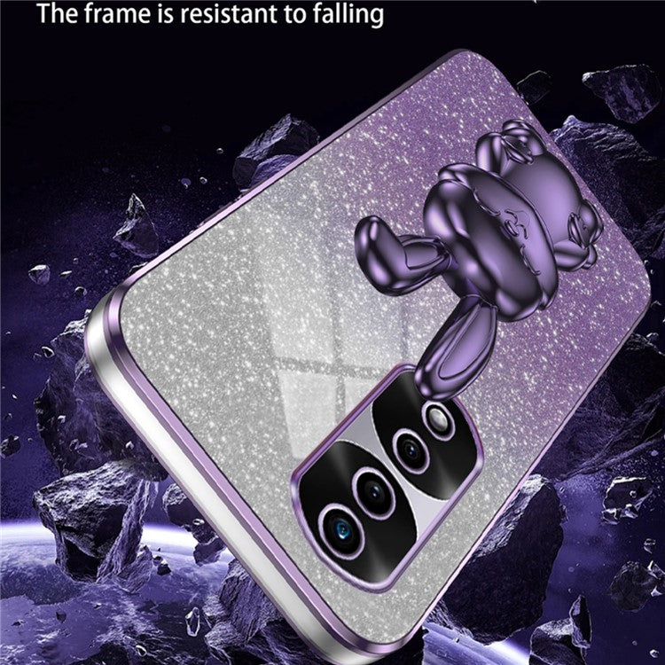 For Honor 70 Pro 5G Phone Case Glitter Powder PC+TPU Phone Cover with Pull-out Kickstand - Purple