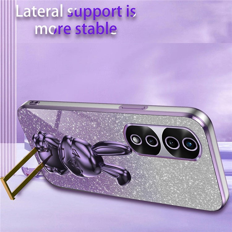 For Honor 70 Pro 5G Phone Case Glitter Powder PC+TPU Phone Cover with Pull-out Kickstand - Purple