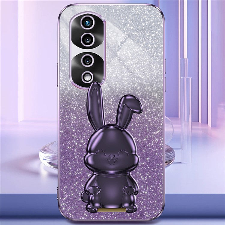 For Honor 70 Pro 5G Phone Case Glitter Powder PC+TPU Phone Cover with Pull-out Kickstand - Purple