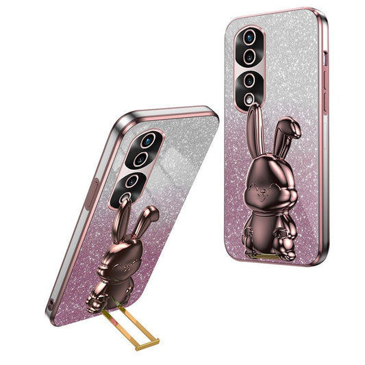 For Honor 70 Pro 5G Phone Case Glitter Powder PC+TPU Phone Cover with Pull-out Kickstand - Pink