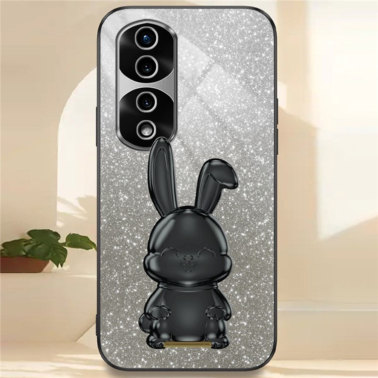 For Honor 70 Pro 5G Phone Case Glitter Powder PC+TPU Phone Cover with Pull-out Kickstand - Black