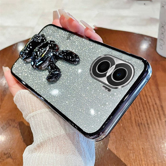 For Honor X40i 5G Shockproof Case Cute Rabbit Anti-Drop Kickstand Phone Cover - Black