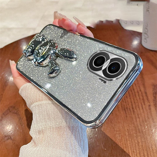 For Honor X40i 5G Shockproof Case Cute Rabbit Anti-Drop Kickstand Phone Cover - Silver