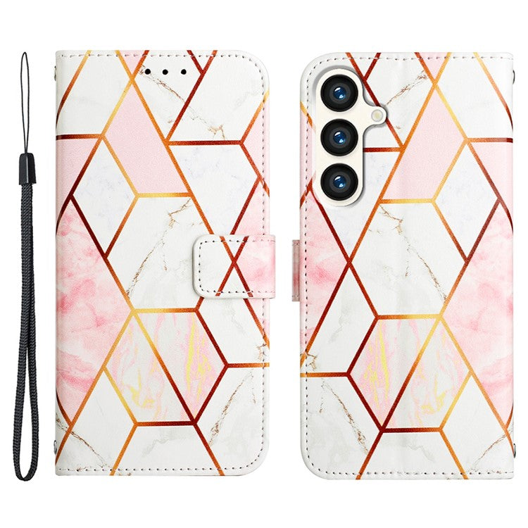YB Pattern Printing Leather Series-6 For Samsung Galaxy S24+ Case PU Leather Cover with Shoulder Strap - Pink+White LS002