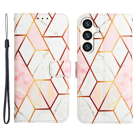 YB Pattern Printing Leather Series-6 For Samsung Galaxy S24+ Case PU Leather Cover with Shoulder Strap - Pink+White LS002