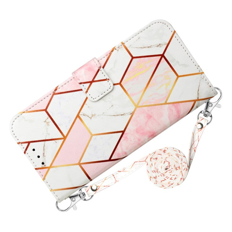 YB Pattern Printing Leather Series-6 For Samsung Galaxy S24+ Case PU Leather Cover with Shoulder Strap - Pink+White LS002