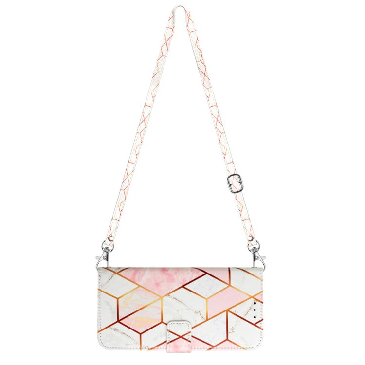 YB Pattern Printing Leather Series-6 For Samsung Galaxy S24+ Case PU Leather Cover with Shoulder Strap - Pink+White LS002
