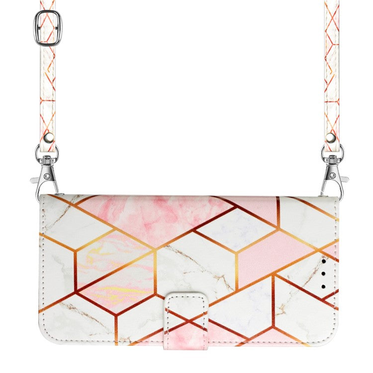 YB Pattern Printing Leather Series-6 For Samsung Galaxy S24+ Case PU Leather Cover with Shoulder Strap - Pink+White LS002