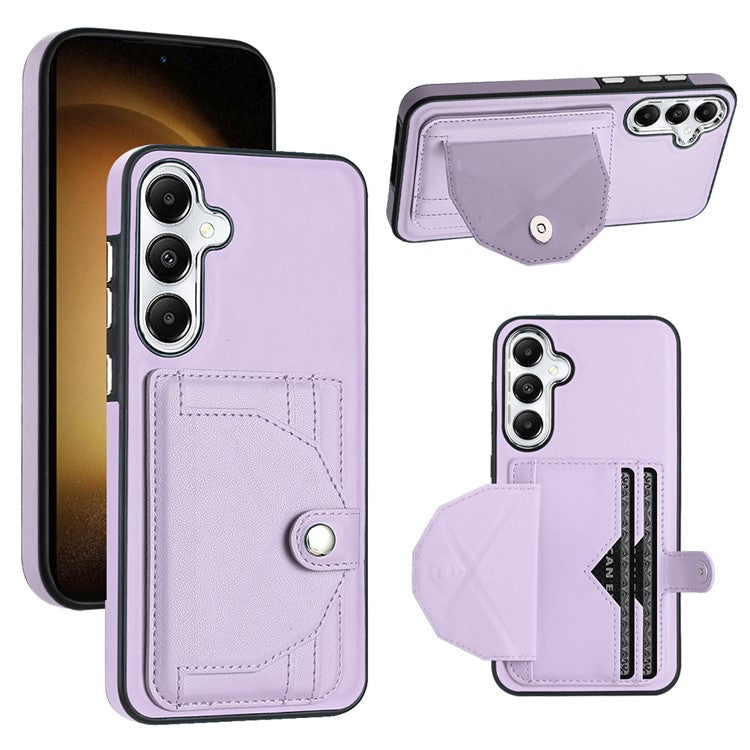 YB Leather Coating Series-4 for Samsung Galaxy S24 Case Card Slots Phone Kickstand Cover - Purple
