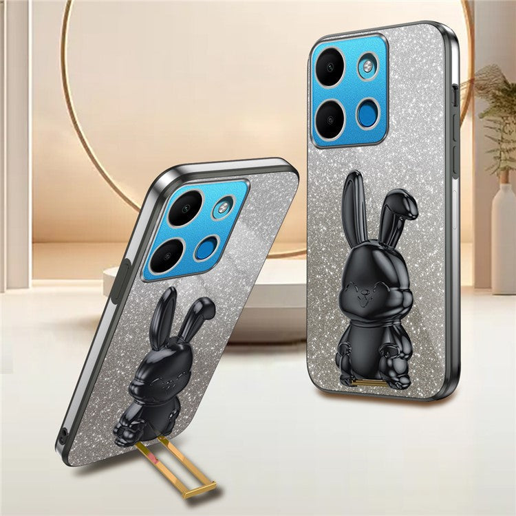 For Infinix Smart 7 4G / Tecno Spark Go 2023 4G Anti-Shock Rabbit Kickstand Cell Phone Case - Black