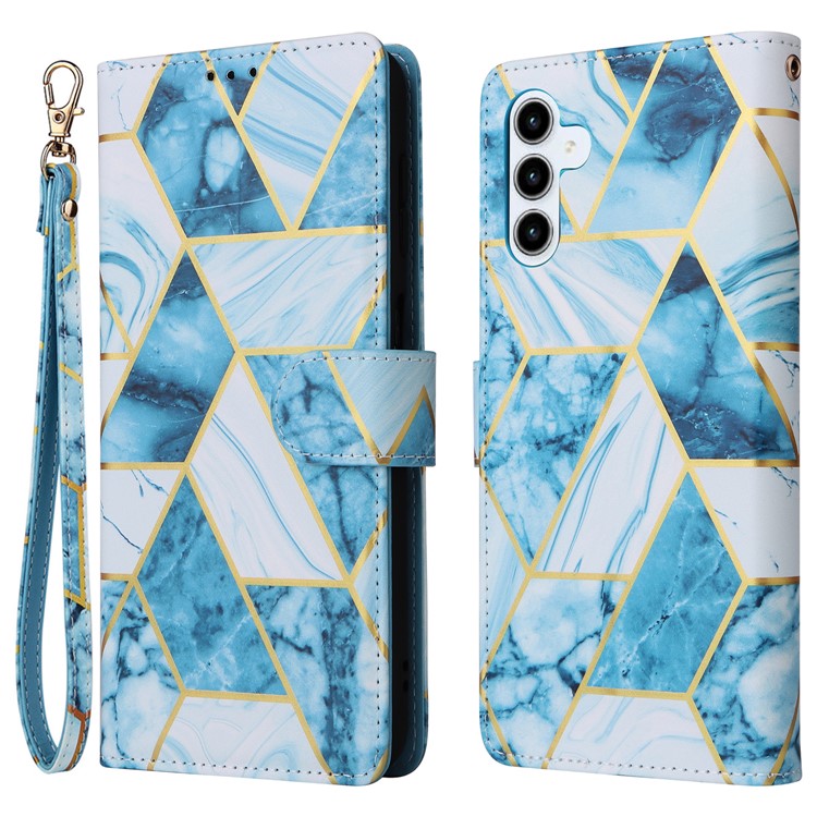 For Samsung Galaxy A35 5G Case PU Leather Marble Pattern Wallet Card Slots Phone Cover - Blue