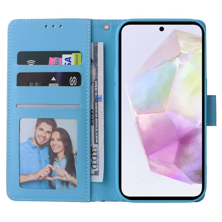 For Samsung Galaxy A35 5G Case PU Leather Marble Pattern Wallet Card Slots Phone Cover - Blue