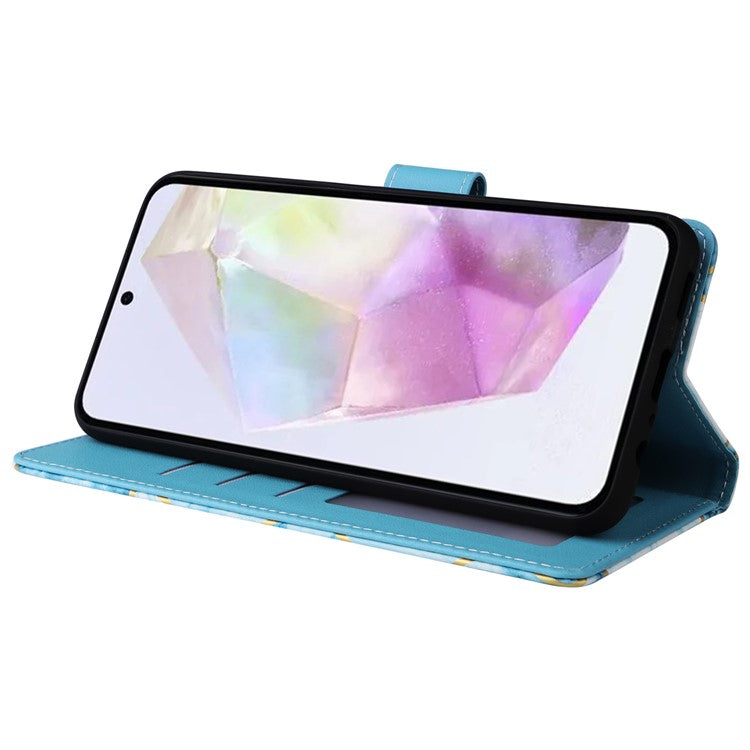 For Samsung Galaxy A35 5G Case PU Leather Marble Pattern Wallet Card Slots Phone Cover - Blue