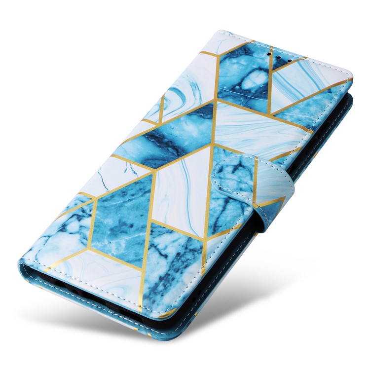For Samsung Galaxy A35 5G Case PU Leather Marble Pattern Wallet Card Slots Phone Cover - Blue