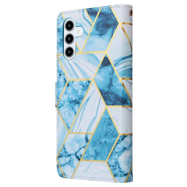 For Samsung Galaxy A35 5G Case PU Leather Marble Pattern Wallet Card Slots Phone Cover - Blue
