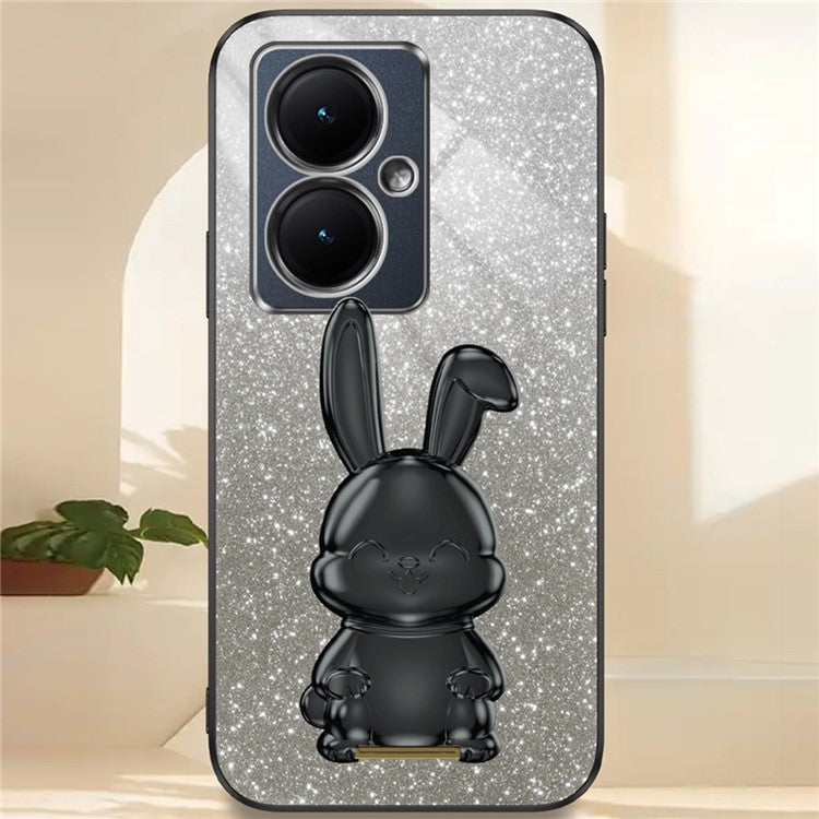 For vivo Y35+ 5G / Y35m+ 5G / Y27 4G Kickstand Case Rabbit Design Shockproof Phone Cover - Black