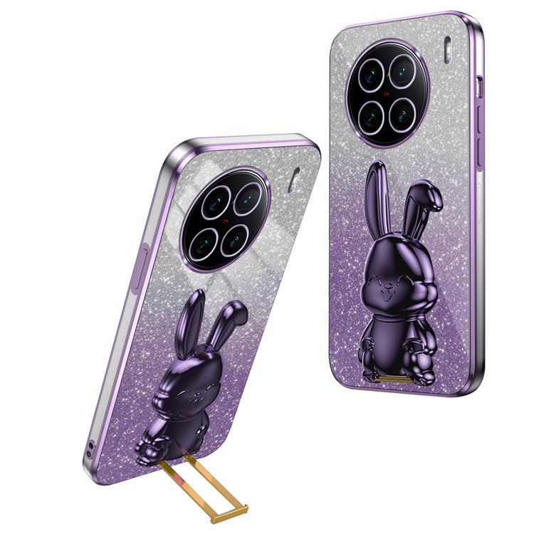 For vivo X90 Pro+ 5G Slim PC+TPU Case Rabbit Design Kickstand Phone Cover - Purple