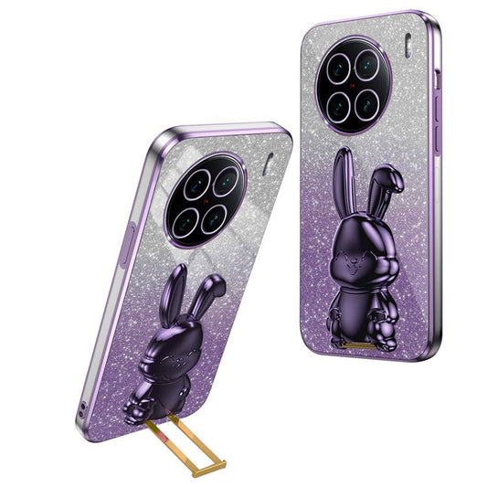 For vivo X90 Pro+ 5G Slim PC+TPU Case Rabbit Design Kickstand Phone Cover - Purple