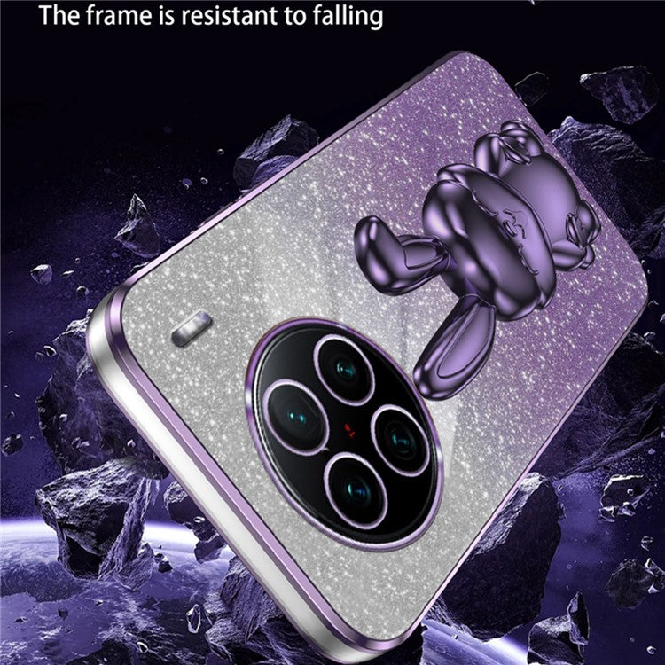 For vivo X90 Pro+ 5G Slim PC+TPU Case Rabbit Design Kickstand Phone Cover - Purple