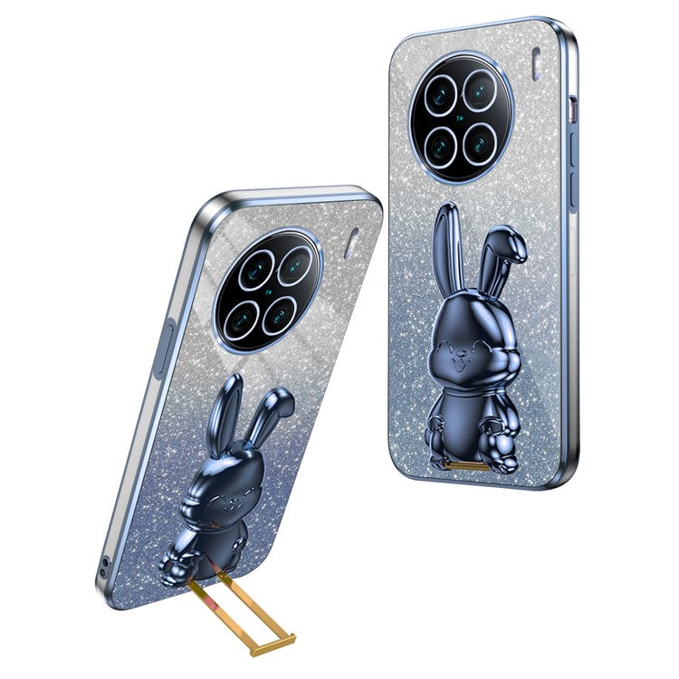 For vivo X90 Pro+ 5G Slim PC+TPU Case Rabbit Design Kickstand Phone Cover - Blue