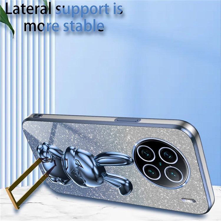 For vivo X90 Pro+ 5G Slim PC+TPU Case Rabbit Design Kickstand Phone Cover - Blue