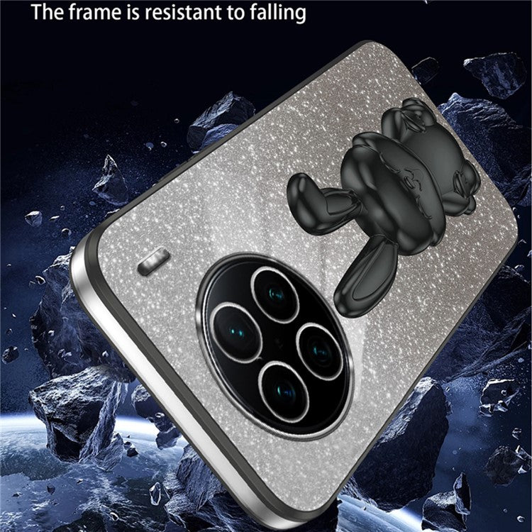 For vivo X90 Pro+ 5G Slim PC+TPU Case Rabbit Design Kickstand Phone Cover - Black