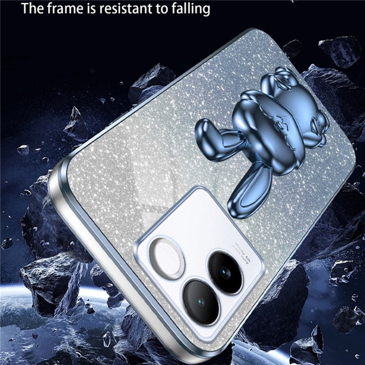 For vivo S17e 5G Cell Phone Case Cartoon Rabbit Anti-scratch Glitter Cover with Pull-out Kickstand - Blue